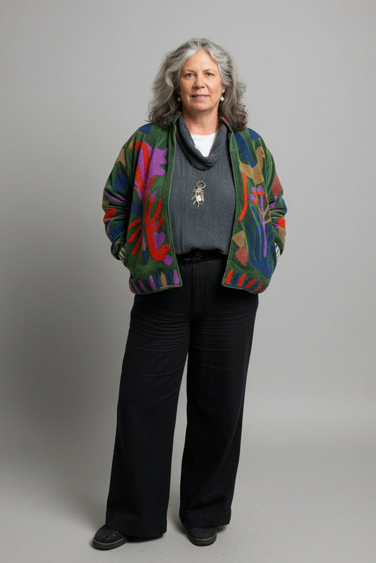 Embroidered Velvet Jacket Green Desert