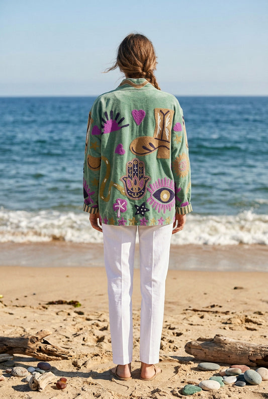 Embroidered Velvet Jacket Mint Cowgirl