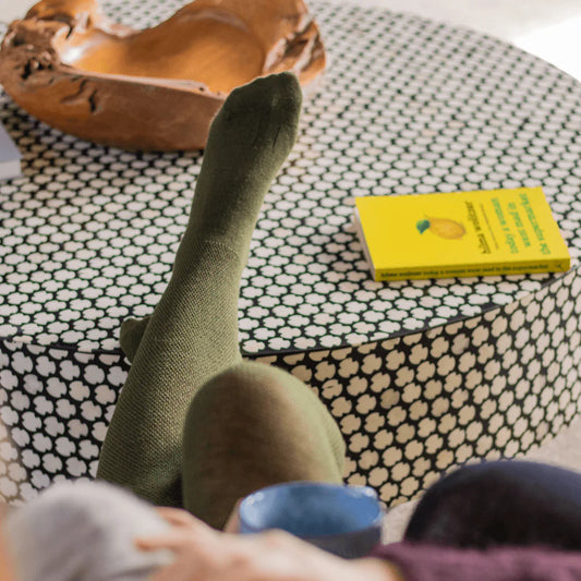 Merino Wool Textured Knit Tights | Woman | Moss