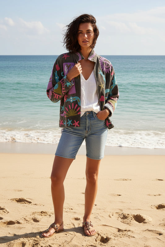 Embroidered Velvet Jacket Cowgirl- Smoky Grey