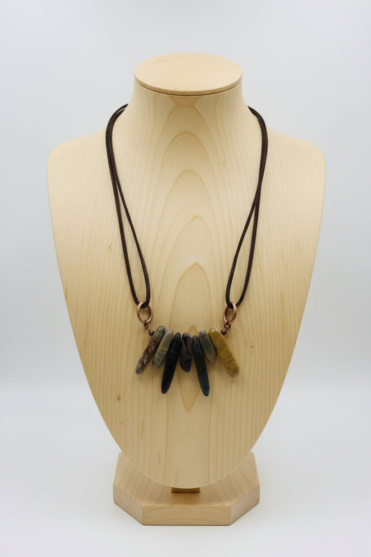 Picasso Jasper Stone Collar Necklace w/ Genuine Leather Cord