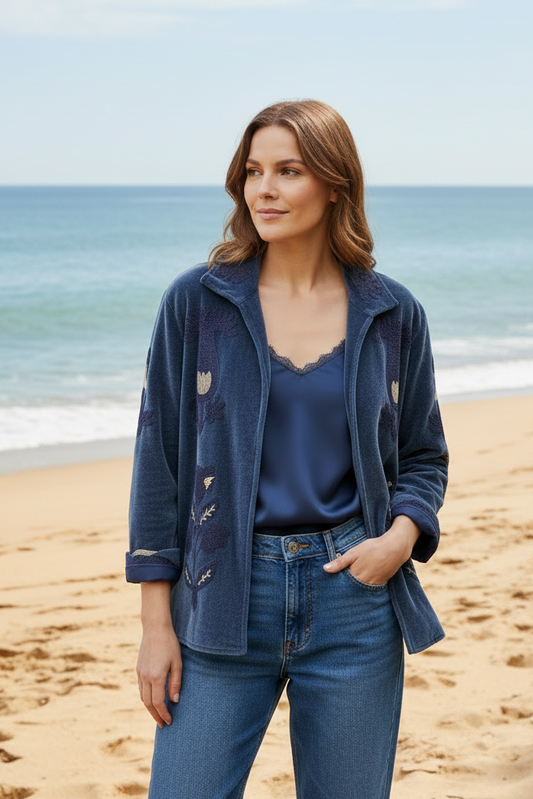 Hand Embroidered Velvet Jacket Royal Blue
