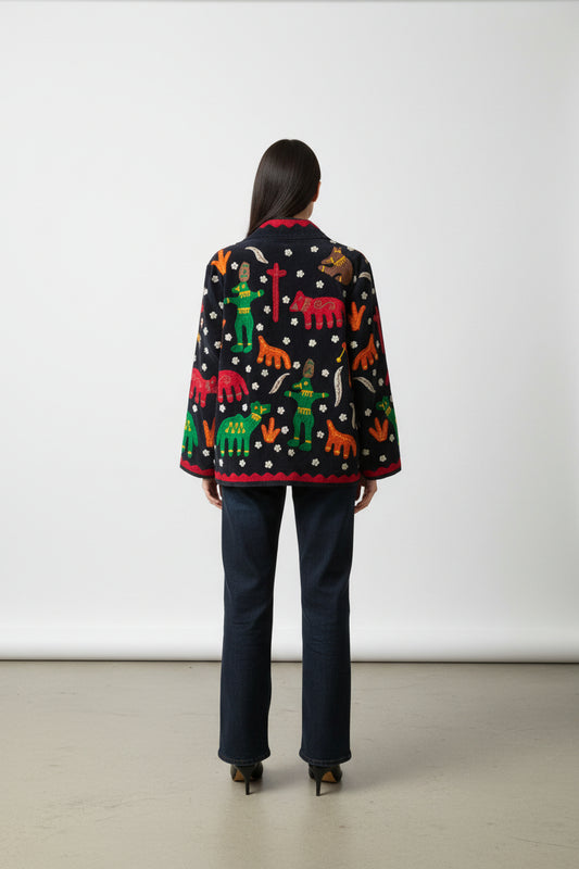 Embroidered Velvet Jacket Aztec- Midnight
