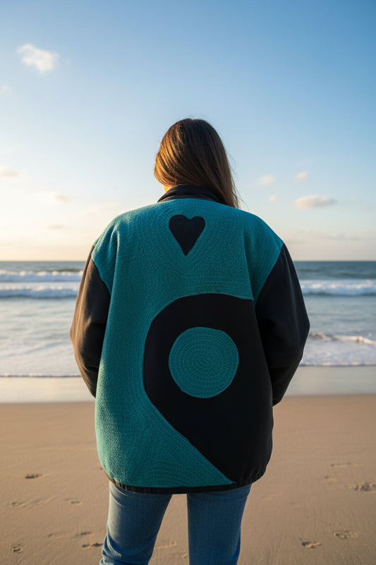 Velvet Jacket Ying & Yang - Navy with Turquoise