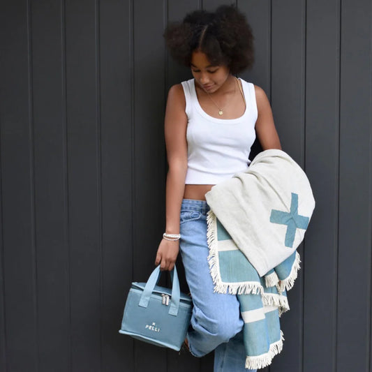 Lunch Squared Waxed Canvas Square Lunch Bag - Dusty Blue image 1