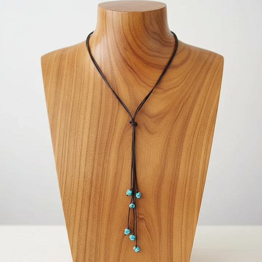 Leather Lasso Necklace with Turquoise Accents
