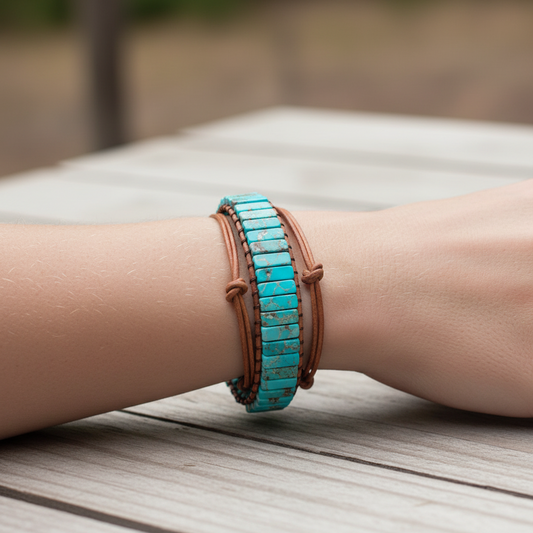 Woven Imperial Jasper Stacked Stone Bracelet-Turquoise