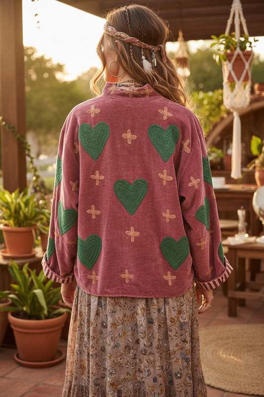 Velvet Jacket Heart & Crosses Light Shiraz