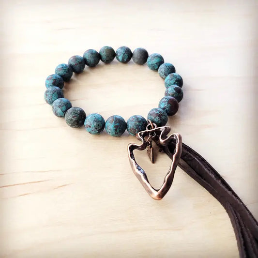 Natural American Turquoise Beaded Bracelet Arrowhead
