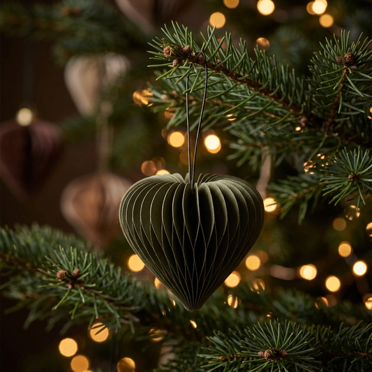 Olive Green Paper Heart Ornament - PRE ORDER