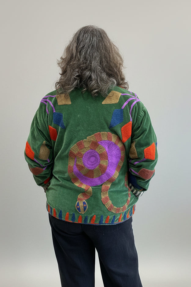 Embroidered Velvet Jacket Green Desert
