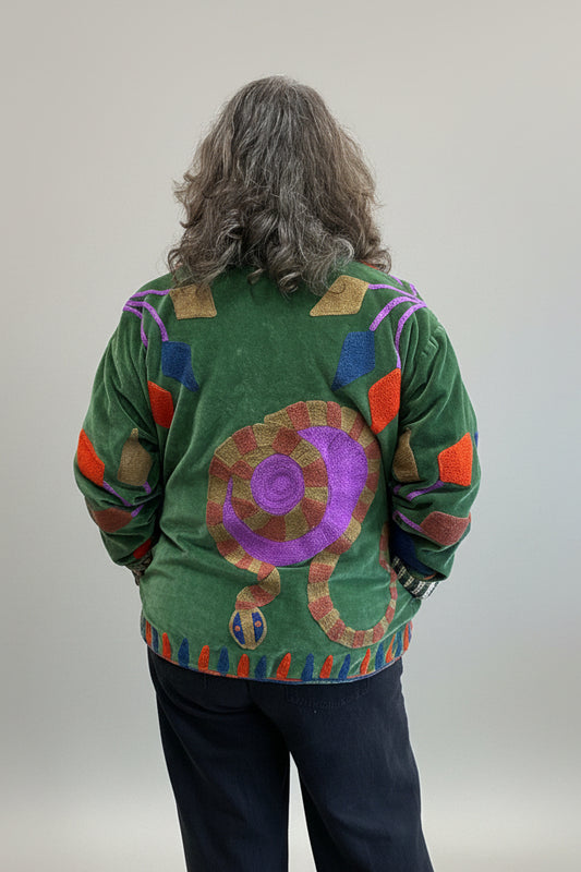 Embroidered Velvet Jacket Green Desert