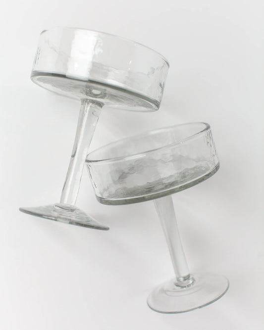 Handblown Hammered Coupe Cocktail Glass Pair - Clear image 0