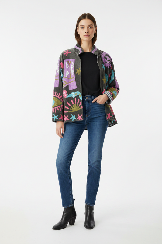 Embroidered Velvet Jacket Cowgirl- Smoky Grey