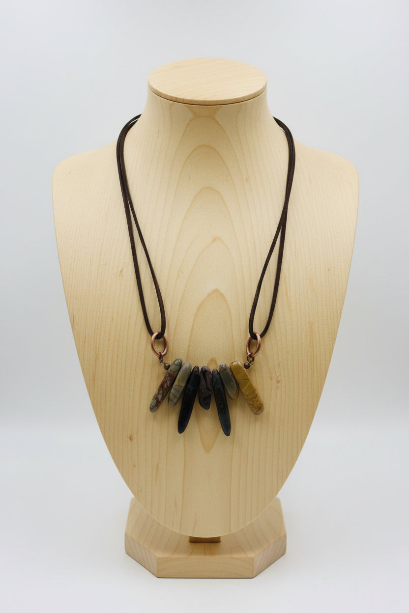 Picasso Jasper Stone Collar Necklace w/ Genuine Leather Cord
