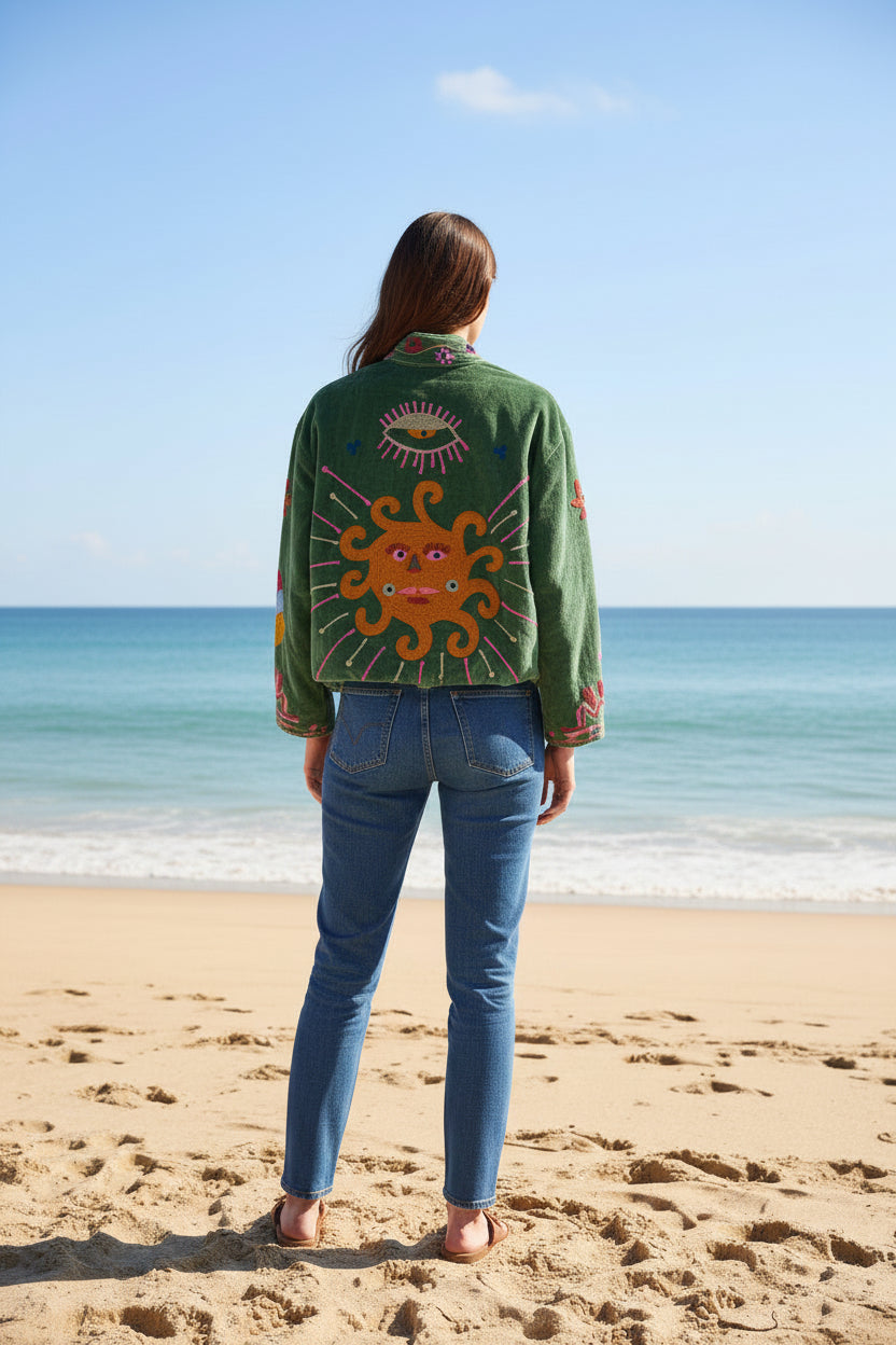 Embroidered Velvet Jacket Sage Sun