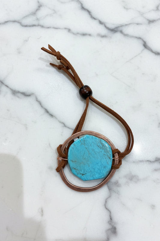 Turquoise Bracelet w/ Stone Slab & Adjustable Ties