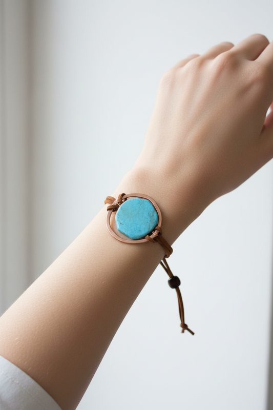 Turquoise Bracelet w/ Stone Slab & Adjustable Ties