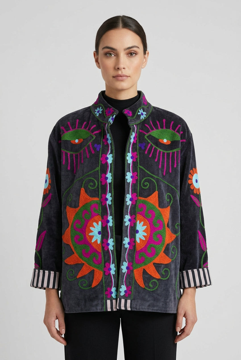 Embroidered Velvet Jacket Deep Blue Protection