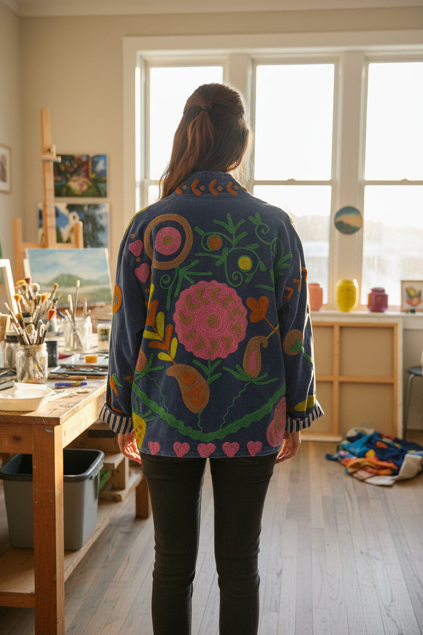 Velvet Jacket Bloom - Denim Blue