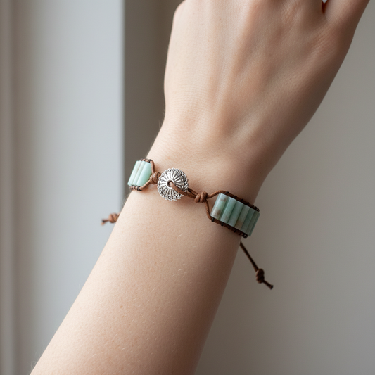 Woven Amazonite Stacked Stone Beaded Bracelet