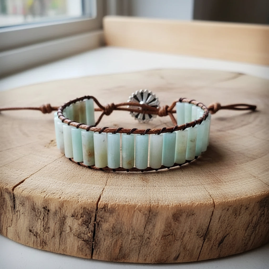 Woven Amazonite Stacked Stone Beaded Bracelet