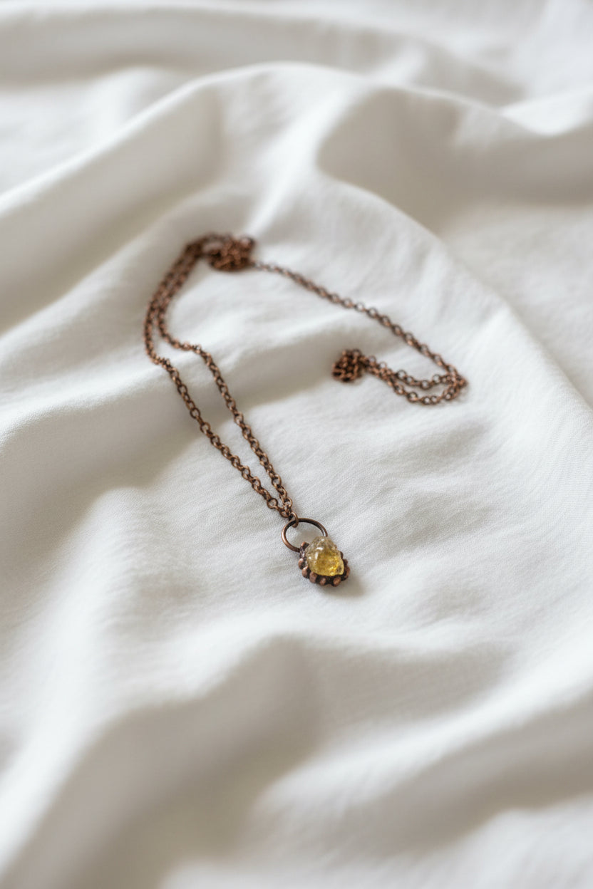 Long Copper Necklace with Genuine Citrine Copper Pendant