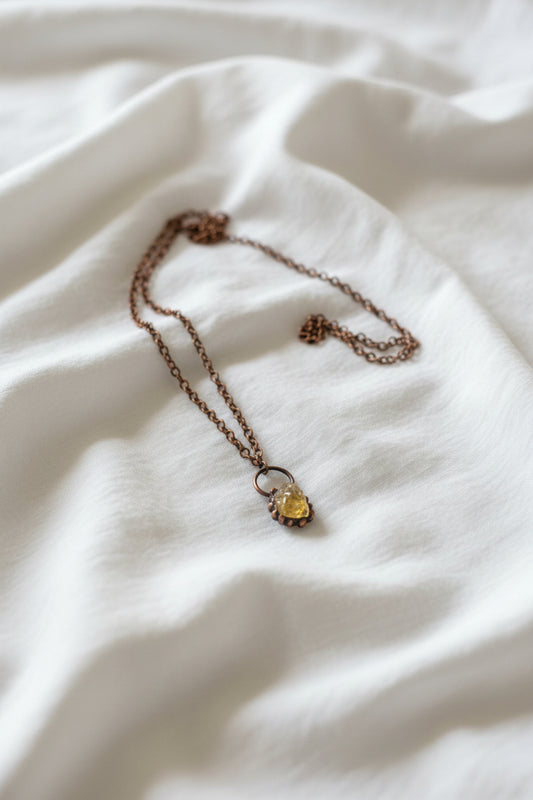 Long Copper Necklace with Genuine Citrine Copper Pendant