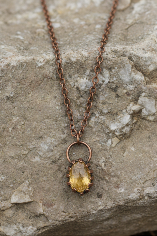 Long Copper Necklace with Genuine Citrine Copper Pendant