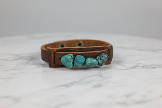 Genuine Leather Narrow Cuff Bracelet & Natural Turquoise Chunks