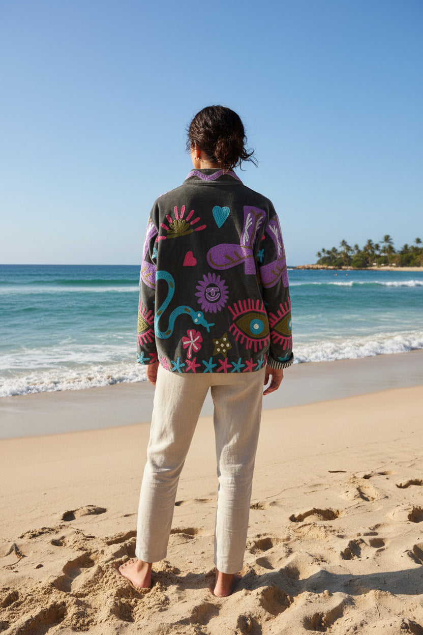 Embroidered Velvet Jacket Cowgirl- Smoky Grey