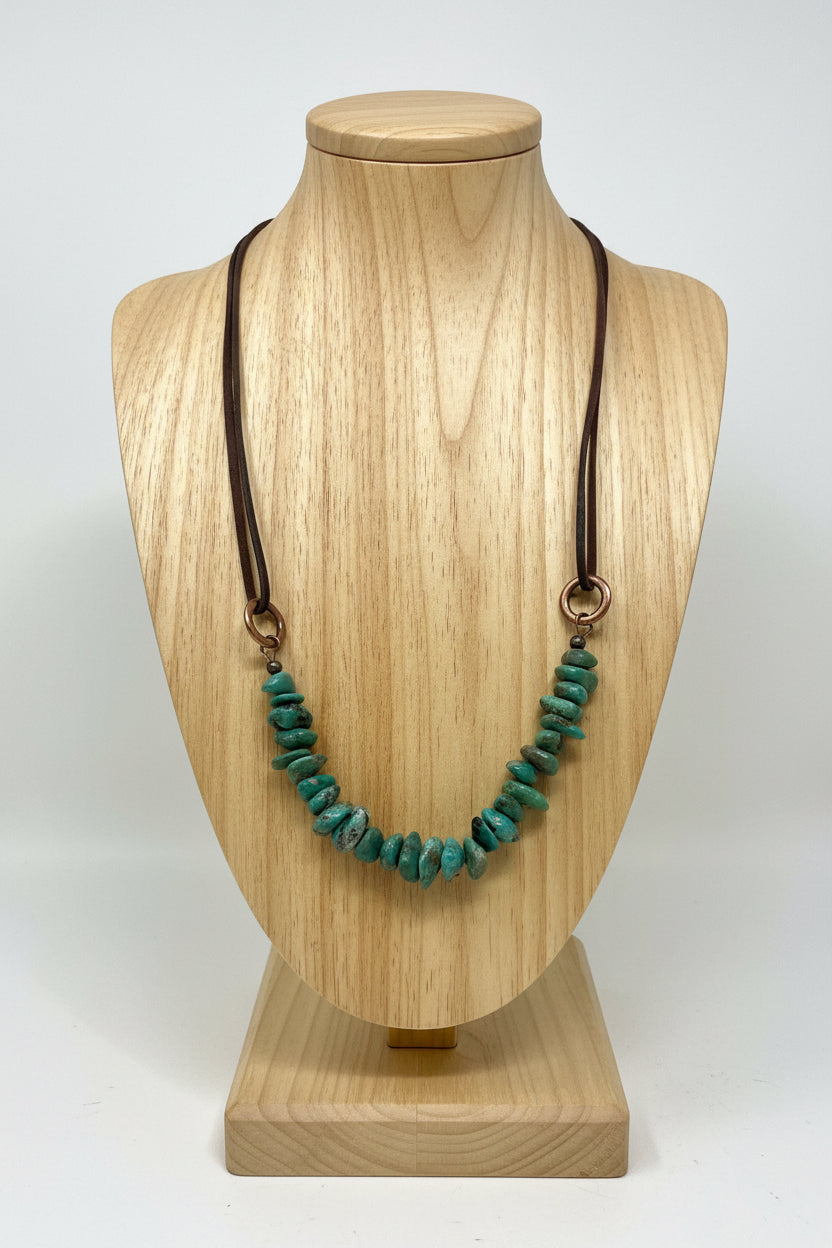 Natural Turquoise with Leather Cord Necklace