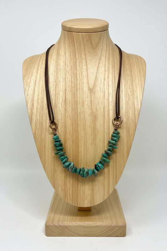 Natural Turquoise with Leather Cord Necklace