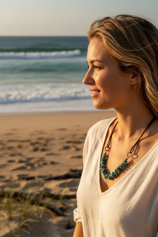 Natural Turquoise with Leather Cord Necklace