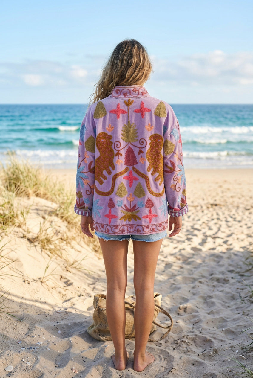 Embroidered Velvet Jacket Mauve Leopard