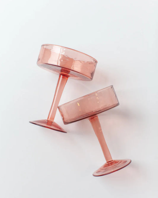 Handblown Hammered Coupe Cocktail Glass Pair image 0