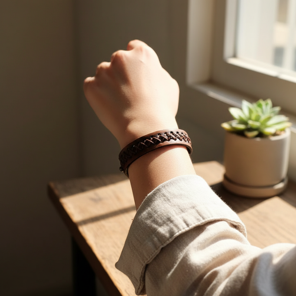 Dark Brown Vintage Laced Cuff Bracelet-X Pattern
