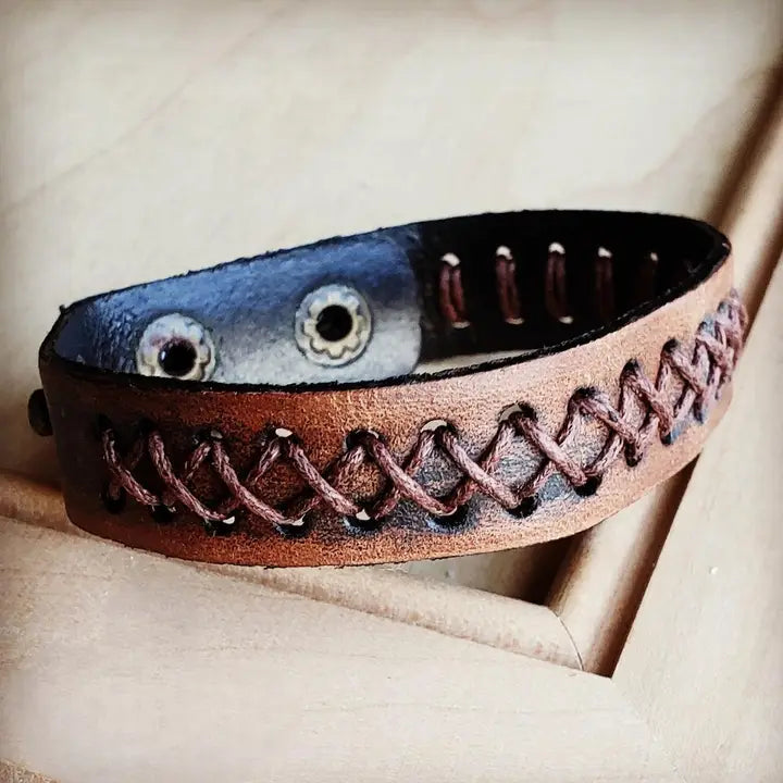Dark Brown Vintage Laced Cuff Bracelet-X Pattern