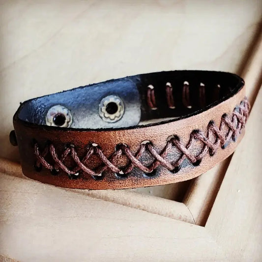 Dark Brown Vintage Laced Cuff Bracelet-X Pattern