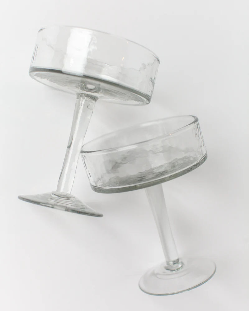 Handblown Hammered Coupe Cocktail Glass Pair image 2