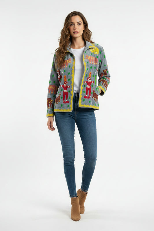 Embroidered Velvet Jacket Grey Aztec Man