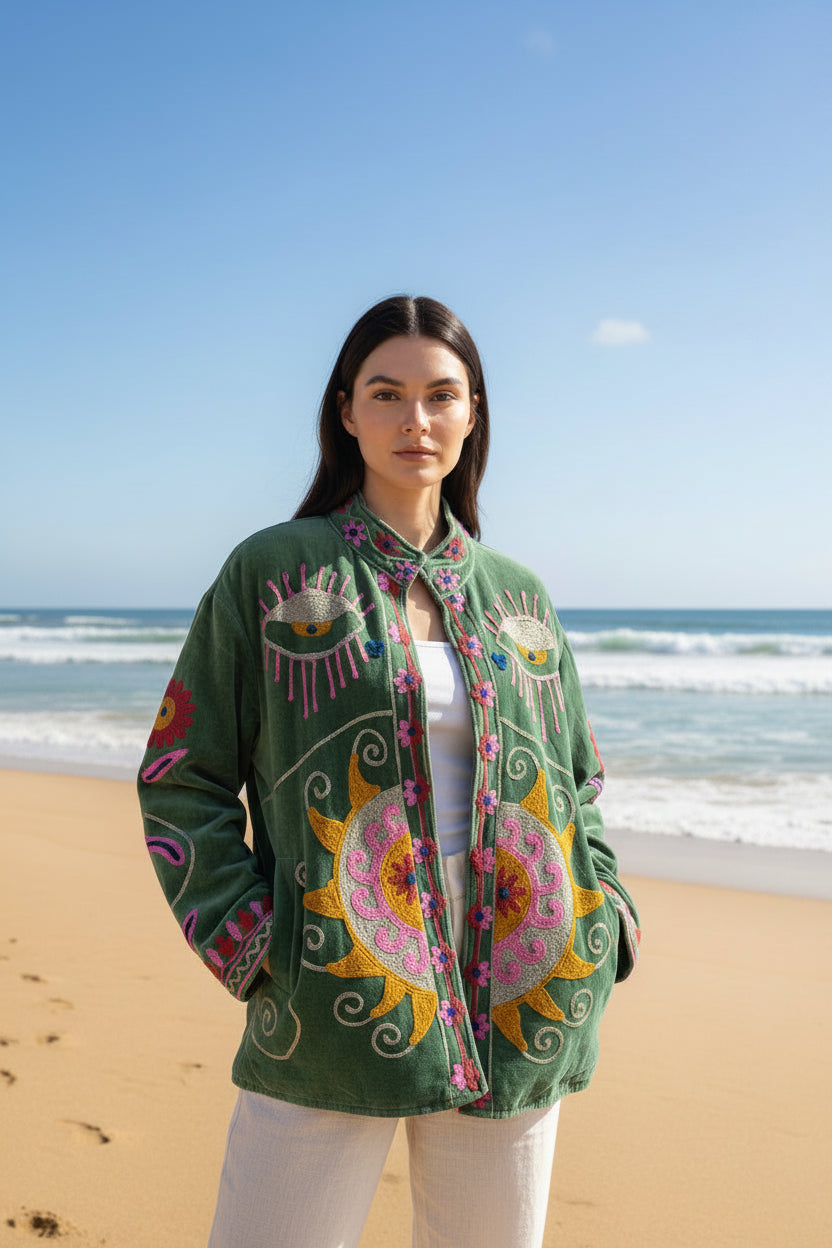Embroidered Velvet Jacket Sage Sun