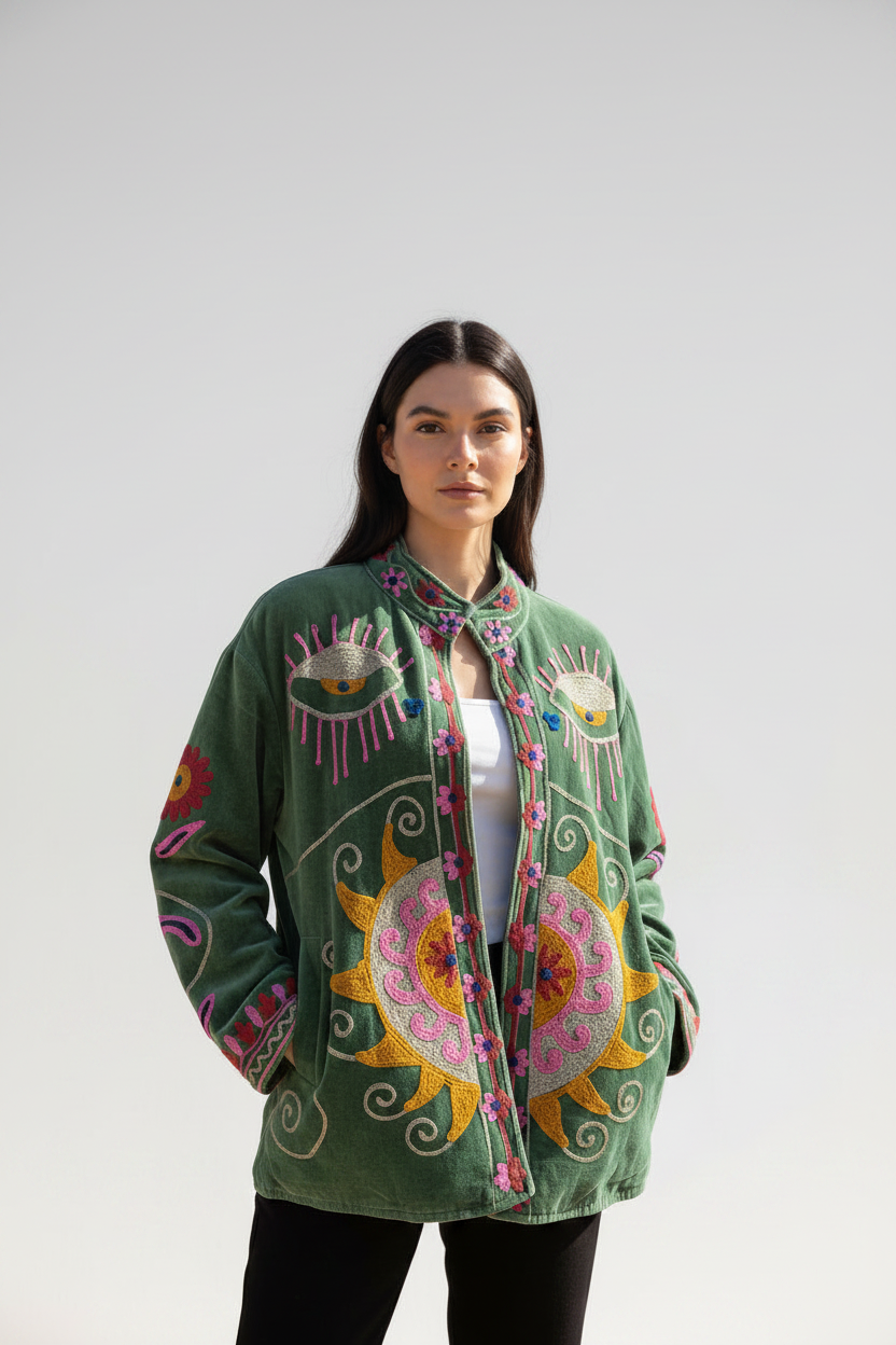 Embroidered Velvet Jacket Sage Sun