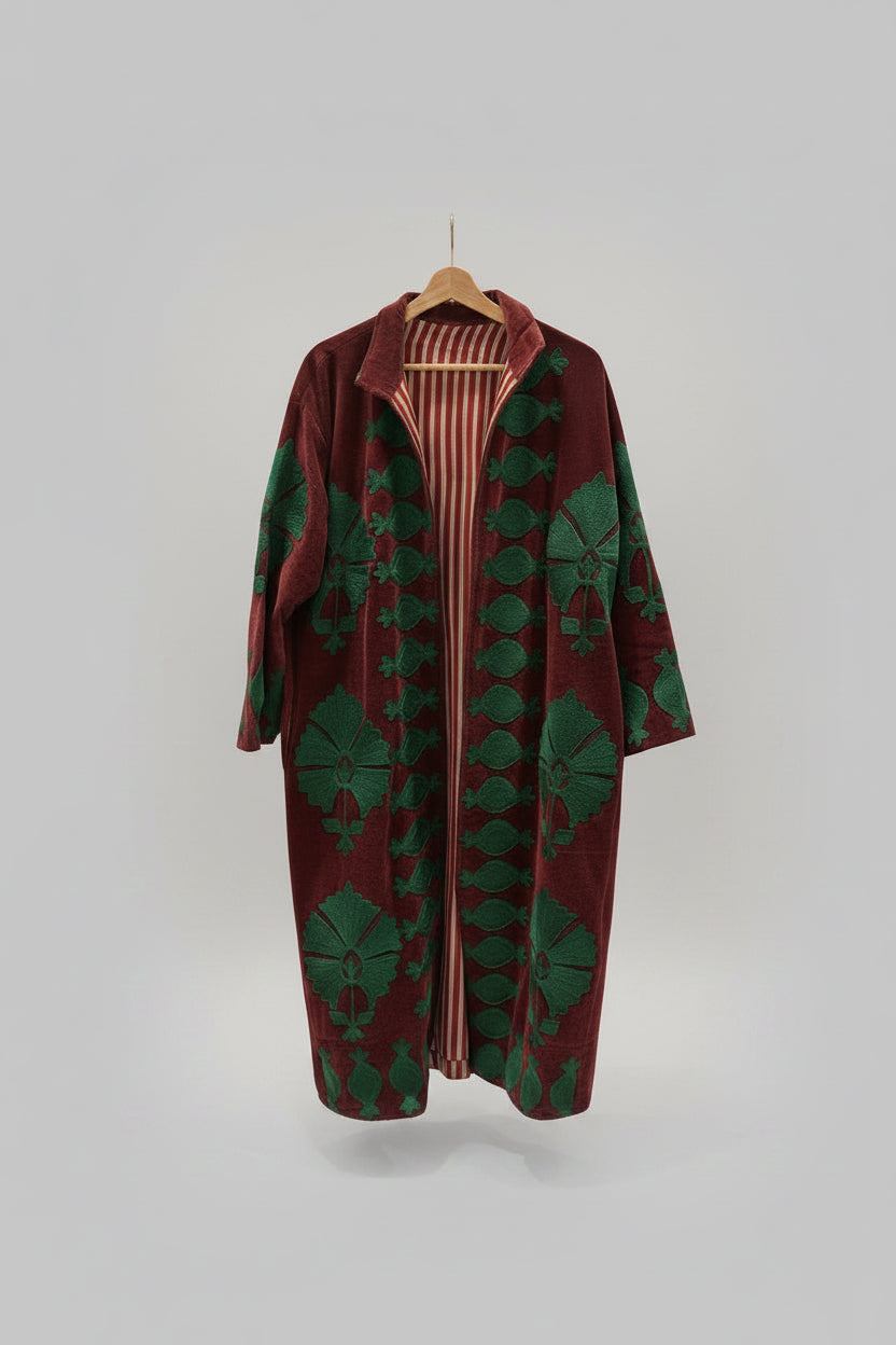 Velvet Coat - Claret with Green
