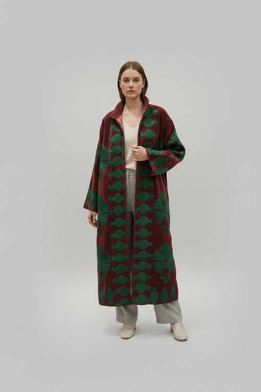 Velvet Coat - Claret with Green