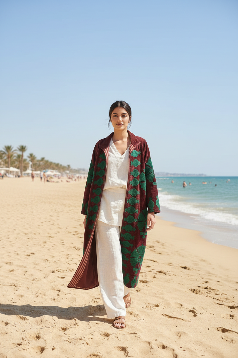 Velvet Coat - Claret with Green