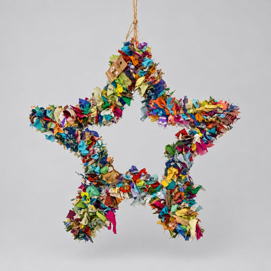 Recycled Sari Wreath Large Multicolour Star