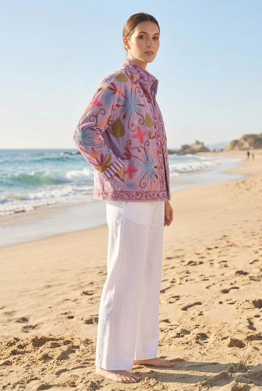 Embroidered Velvet Jacket Mauve Leopard