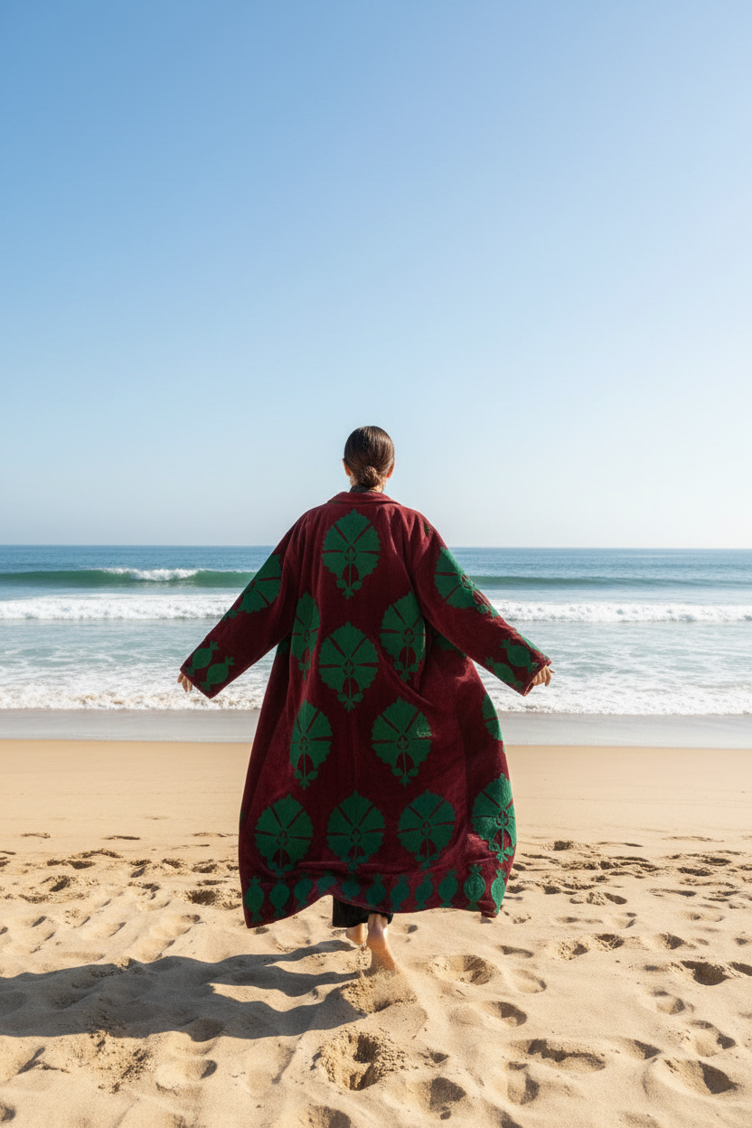 Velvet Coat - Claret with Green