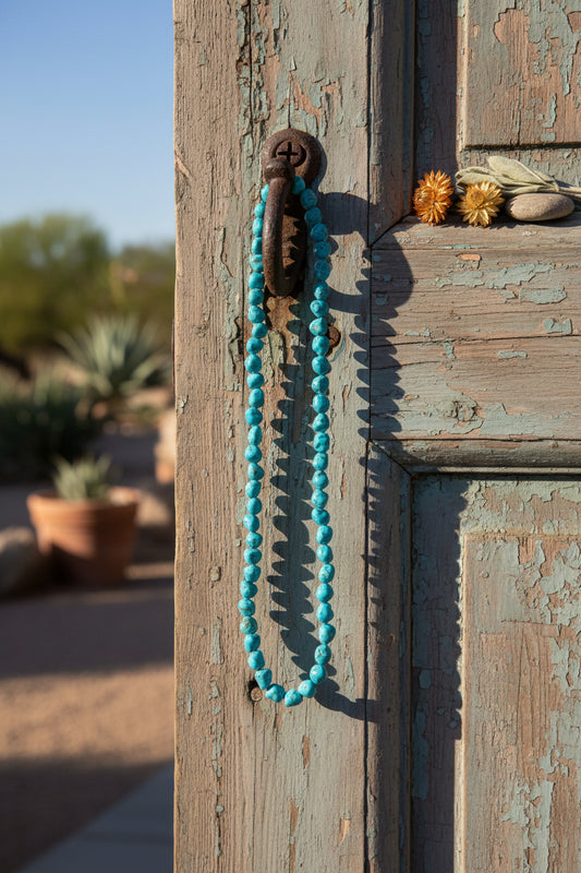 Long Boho Turquoise Beaded Necklace